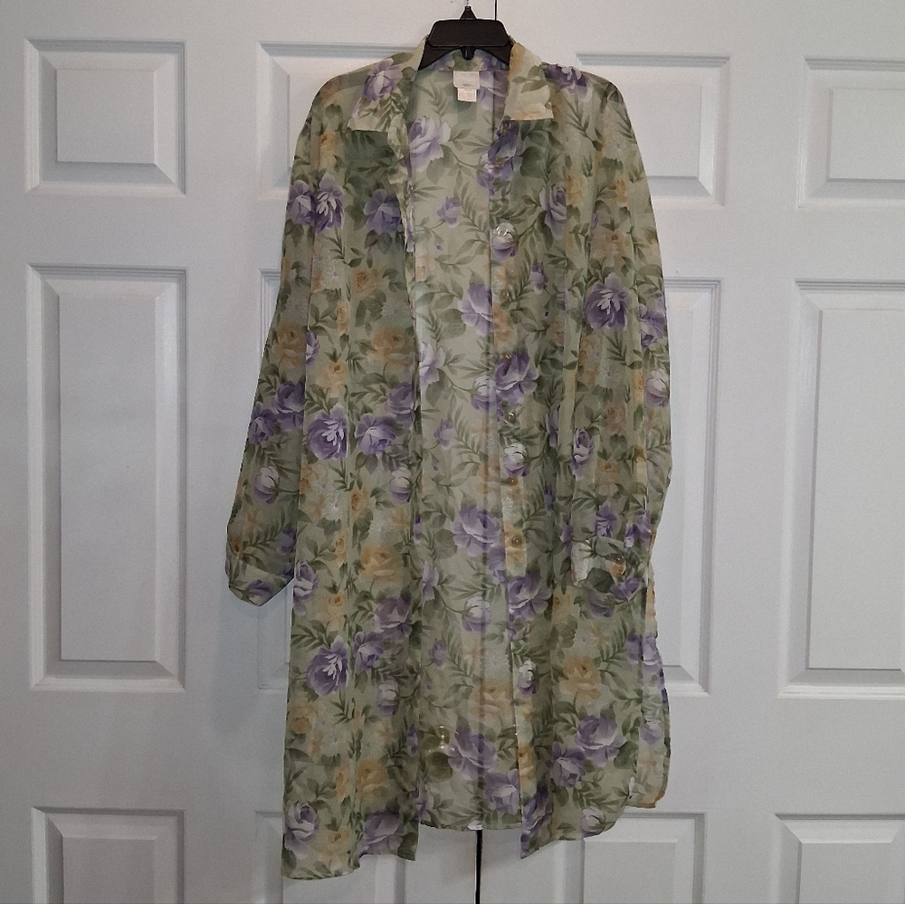 Floral Sheer Green and Purple Dress - Picture 7 of 14